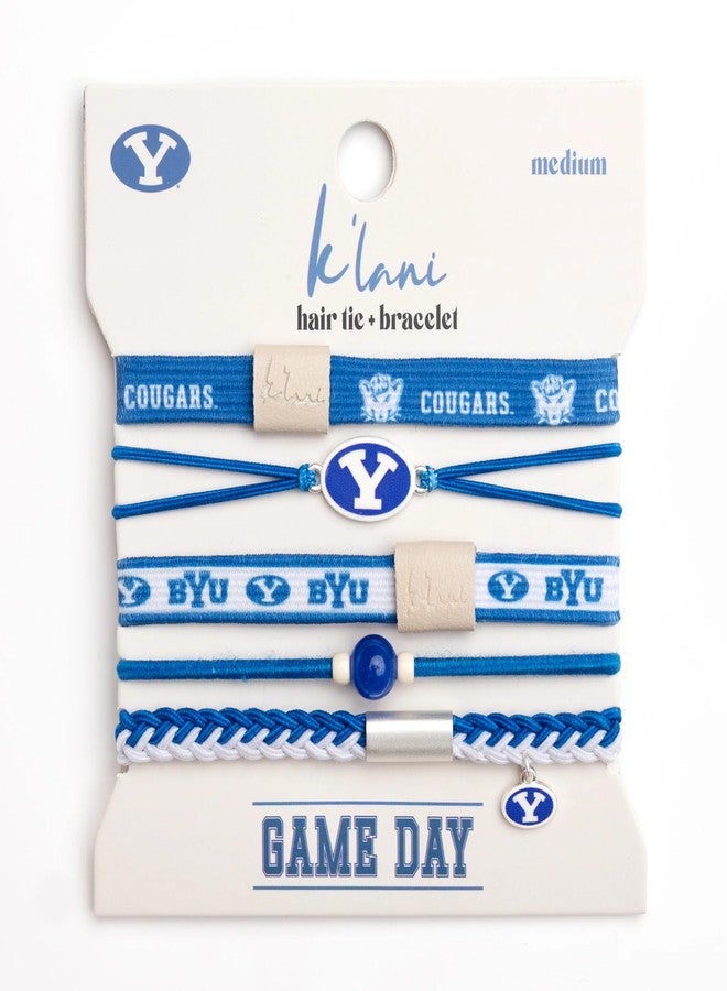 K'lani Game Day Hair Tie Bracelets – 5-Pack Stretchy No-Crease Hair Ties & Stylish Bracelets – Team Color Accessory for Hair or Wrist - BYU, Medium - Image 1